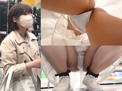 ケツ毛ハミ出しパンチラ♡美巨乳見えのローアングル撮影♡【素人/逆さ撮りパンチラ】 - FC2 Video (Adult)